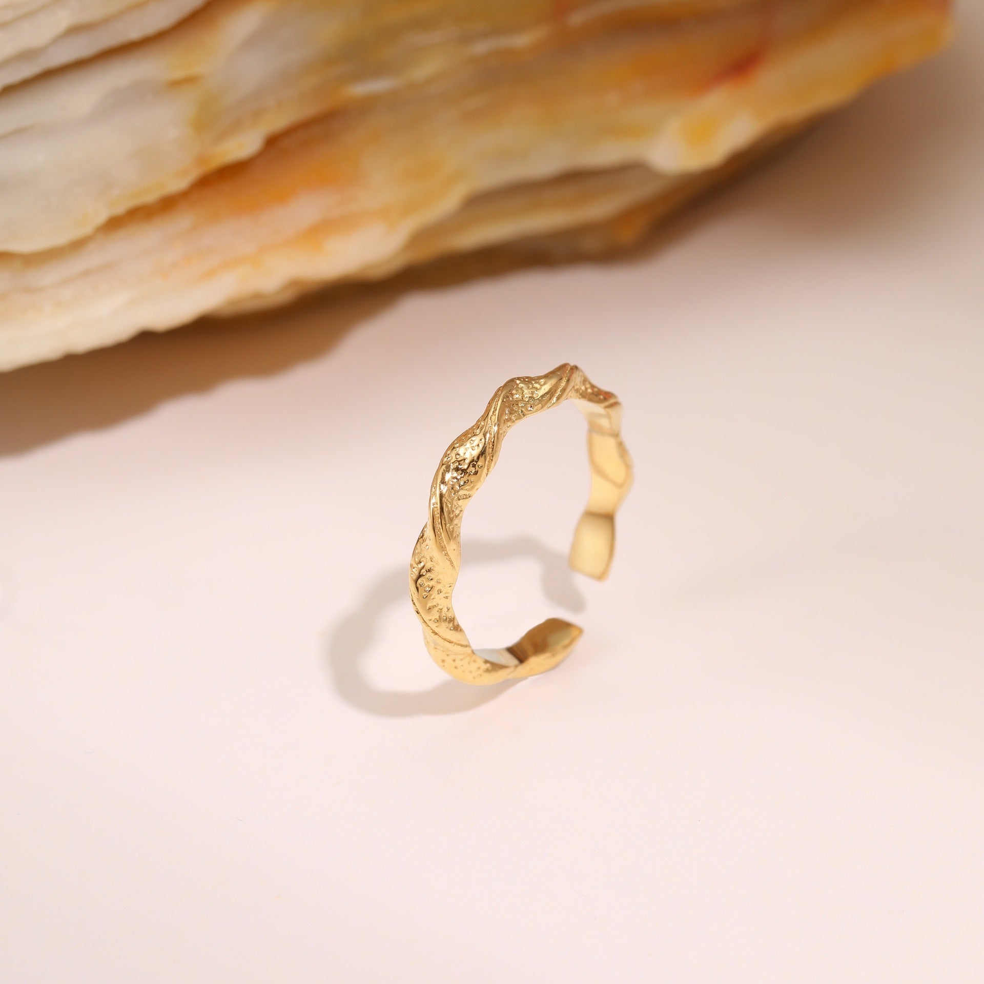 European And American Design Geometric Hammer Pattern Niche Temperament Open Ring