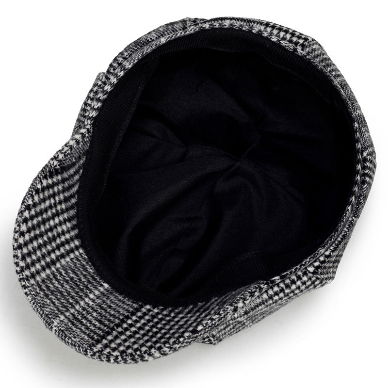 Ladies Casual Fashion Woolen Plaid Newsboy Hat