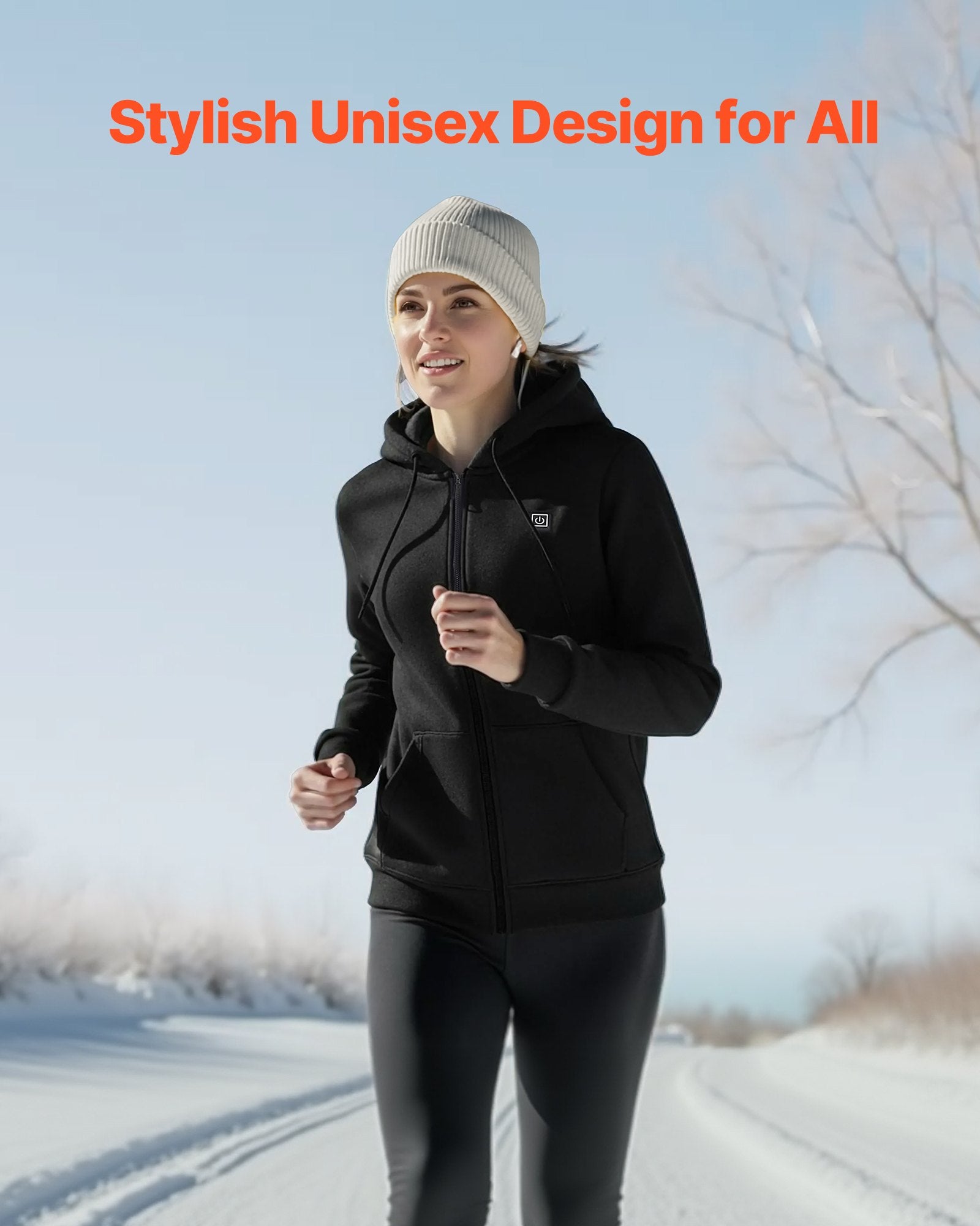 Heated Jacket Hoodie For Men Women, Heated Sweatshirt Unisex Full-Zip With 7.4V 16000mAh Power Bank Pack, 5 Heating Zones, 3 Temp Levels, 4-8H Warmth, For Winter Outdoor Camping, Black, XL Size