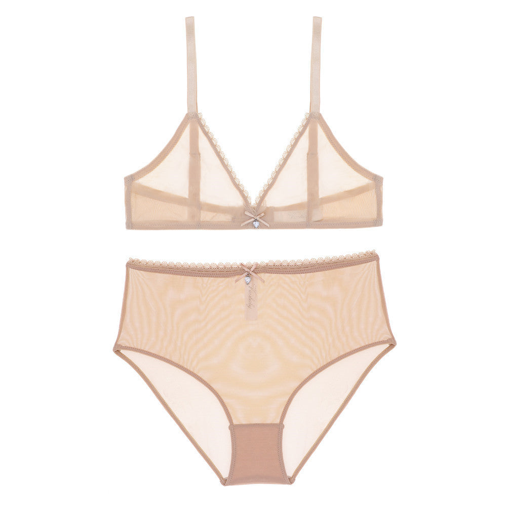 Transparent deep V underwear bra and high waist panties