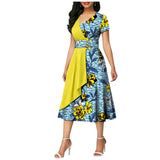 African Batik Double-sided Printed Short-sleeved Women's Cotton Dress