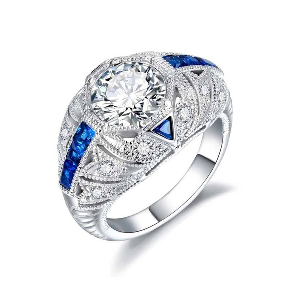 European And American Silver Sapphire Ring