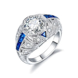 European And American Silver Sapphire Ring