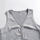 Simple Tops Open Button Street Sexy Deep V-neck Cardigan Sleeveless Vest