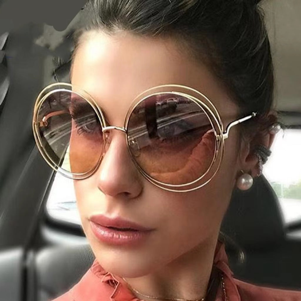 Large Frame Round Frame Women's Sun Glasses True Film Ink Mirror Flat Light Mirror