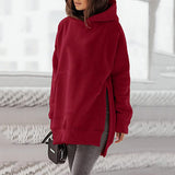 Women's Solid Round Neck Loose Pocket Plush Hoodie
