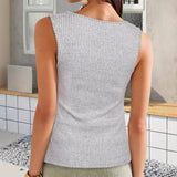 Simple Tops Open Button Street Sexy Deep V-neck Cardigan Sleeveless Vest