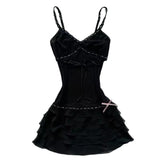 Summer New French Hot Girl Sweet And Spicy Style Bow V-neck Tight Waist A- Line Skirt