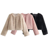 Polyester Imitation Fur Women's Short Cardigan Coat