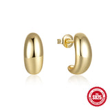 925 Sterling Silver C- Shaped Glossy Metal Earring Ringstud Earring