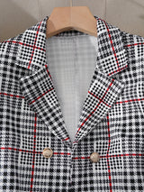 Ladies Fashion Casual Slim Suit Two-piece Plus-size Suit, Plaid Pattern Elegant Skirt Suit With Buttons, Lapel Long Sleeve Suit Jacket And High Waist Skirt, Plus-size Women'S Wear Amazon Don't Sell