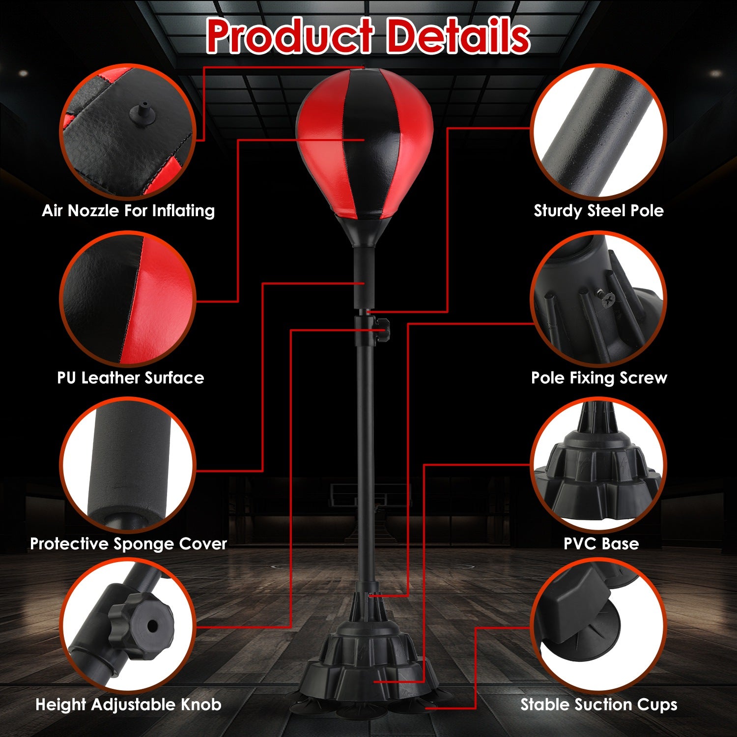 Punching Bag With Stand Free Standing Boxing Ball For Adults 43.3-63in Height Adjustable Boxing Bag With Gloves Wrist Sleeves Stable Suction Base For Fitness Speed Training