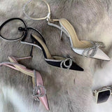 Bowknot Rhinestone Crystal Fashion Satin Sandals High Heels Party Prom Shoes