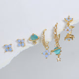 New Blue Protein Flower Nail Japanese And Korean Sweet Girl Earrings Suit