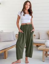 High Waist Wide Leg Loose Harem Cotton And Linen Trousers