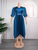 European And American Pleated Skirt Temperament Commute African Women's Wear Plus Size Fat Dress Belt