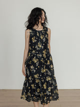 Sleeveless Floral Print Round Neck Dress