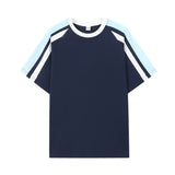 American-style Retro Contrast Color Pull-up Design Short-sleeved T-shirt