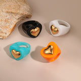 Colorful Heart-shaped Resin Ring Ins Style Titanium Steel Ring