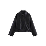 Women's Lapel Long Sleeve Leather Coat