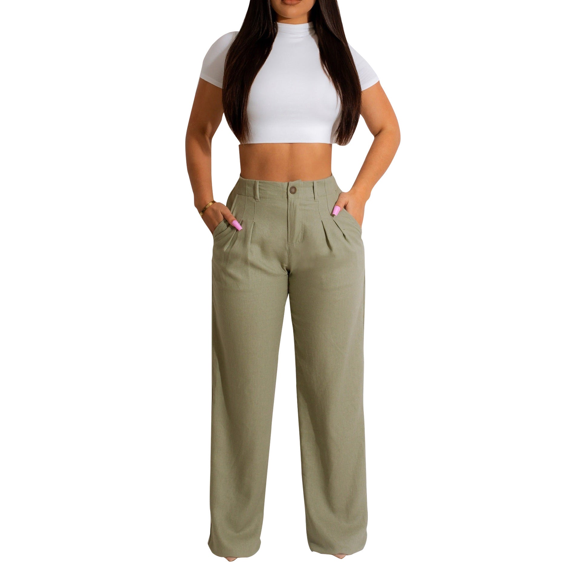 Women's Linen Cotton Casual Breathable Straight Trousers