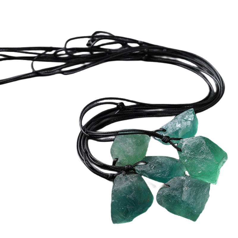 Natural Green Fluorite Pendant Rough Stone Irregular Crystal Necklace