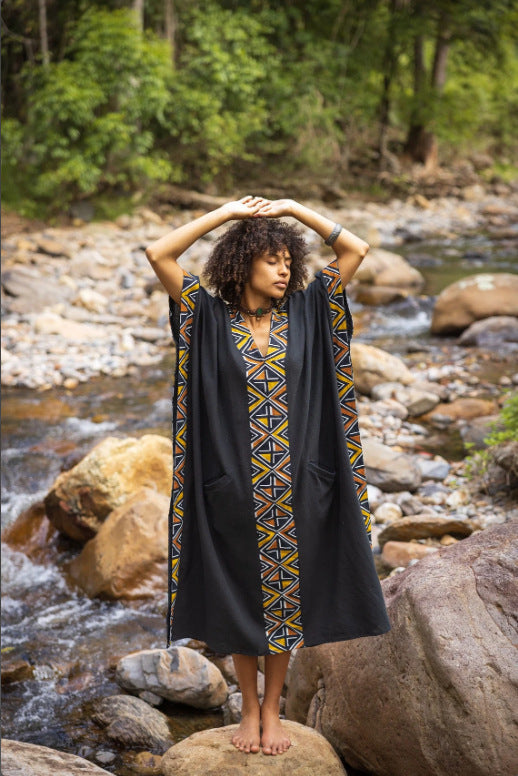Maxi African Tribal Pattern Ethnic Style Handmade Robe Pocket Skirt