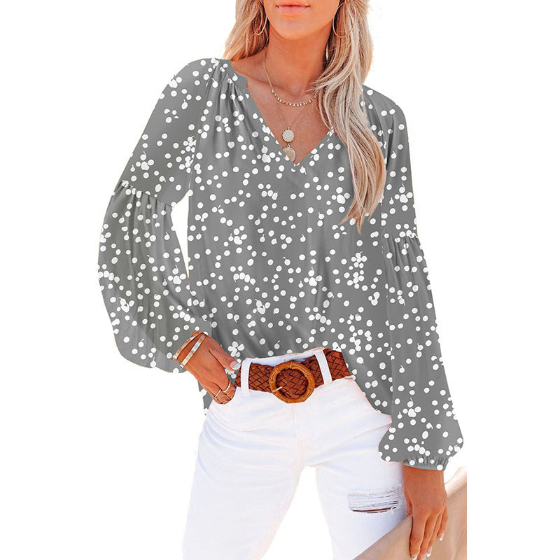 Women's Floral Chiffon Shirt Loose V-neck Casual Top