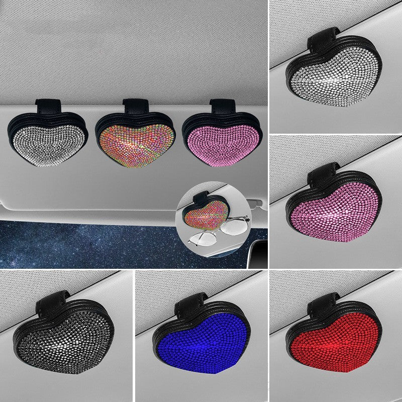 Car Leather Diamond-encrusted Sun Visor Glasses Clip Magnetic Document Storage Clip