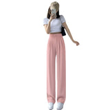 Ice Silk Mop Wide Leg Pants Women's Small High Waist