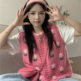 Embroidery Flower Knitted Vest Cardigan Sweet Sweater