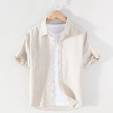 Men's Linen Short-sleeved Shirt Square Collar Casual Cotton And Linen