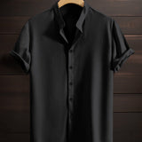 Men's Casual Breathable Polyester Fiber Stand Collar Shirt