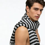 2pcs Black White Square Scarf,stripe With Metallic Threads Scarf,Luxe Look For Evening Wear,Scarf,vacation,daily Life,evening Party,Office Appropriate Subtlety For Women Men