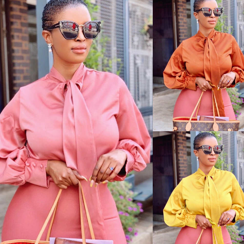 Long Sleeve Solid Tie Shirt African Top