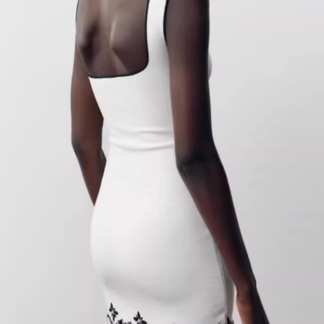 Women's Imitation Pearl Embroidered Sleeveless Short Dress