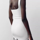 Women's Imitation Pearl Embroidered Sleeveless Short Dress