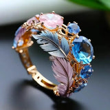 Embossed Colorful Feather Ring Creative Personality Design