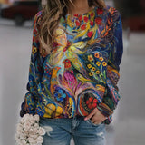 Casual Fashion Loose Ethnic Style Retro Long Sleeve Crew Neck Pullover Sweatshirt