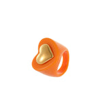 Colorful Heart-shaped Resin Ring Ins Style Titanium Steel Ring