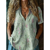 3D Printed Women's Spring And Summer Loose V-neck Short Sleeve Top