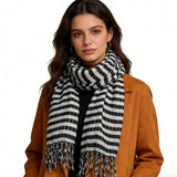 2pcs Black White Square Scarf,stripe With Metallic Threads Scarf,Luxe Look For Evening Wear,Scarf,vacation,daily Life,evening Party,Office Appropriate Subtlety For Women Men