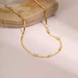 RETRO Geometric Square Zircon Necklace Stainless Steel Necklace Chain Like Flat Snake