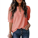 Women's Summer Business Casual Blouse V-neck Short Sleeve Shirt