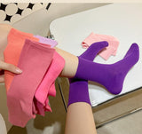 Vibrant Socks For Women 6 Pairs Of Colorful Candy-Hued Cotton Socks For Spring Fall Dance Instagram-Trendy Mid-Calf Length Solid-Color Comfortable Style