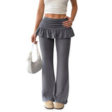 Women's Solid Color Fake Two-piece Casual Pants
