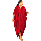 Women's African Plus Size Muslim Solid Color V-Neck Dress