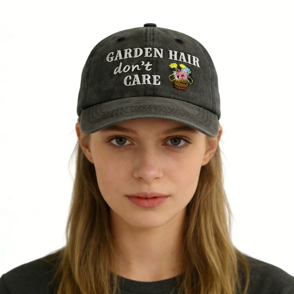 Garden Hair Hat For Men Women, Adjustable Embroidered Wash Cotton Baseball Cap