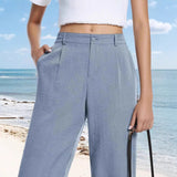 Women's Elastic Waist Wide Leg Casual Trousers