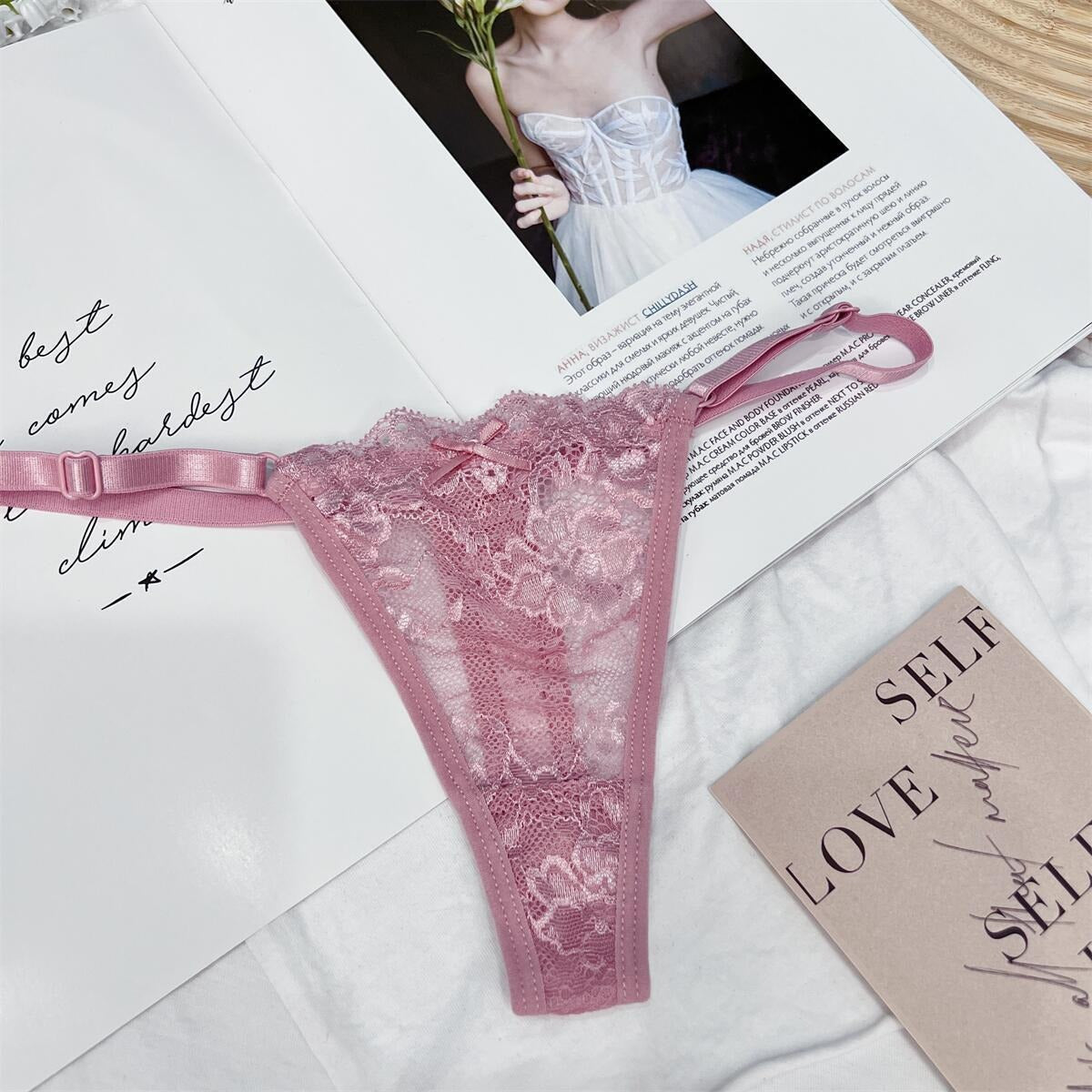 Hollow Lace Adjustable Buckle Low Waist Soft Comfortable Underwear Women